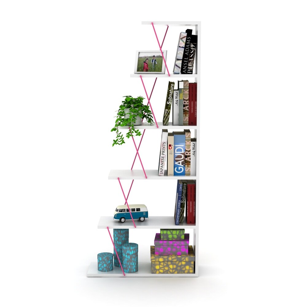 Furnish Home Store Modern 5 Tier Ladder Bookshelf Organizers  Narrow Bookshelf for Small Spaces Office Furniture Bookcase