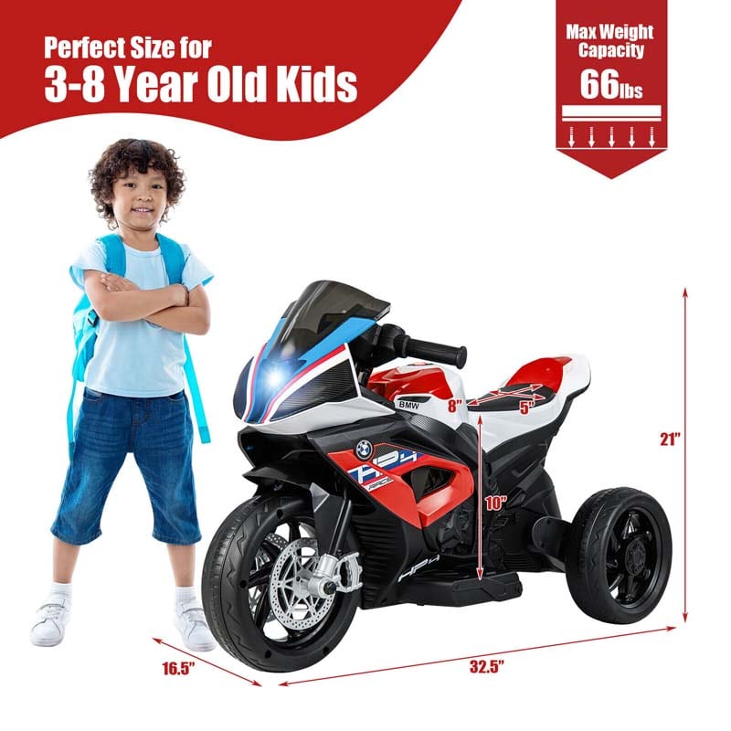 12V Licensed BMW Kids Ride on Motorcycle 3 Wheel Battery Powered Electric Riding Toy Trike with Light & Music