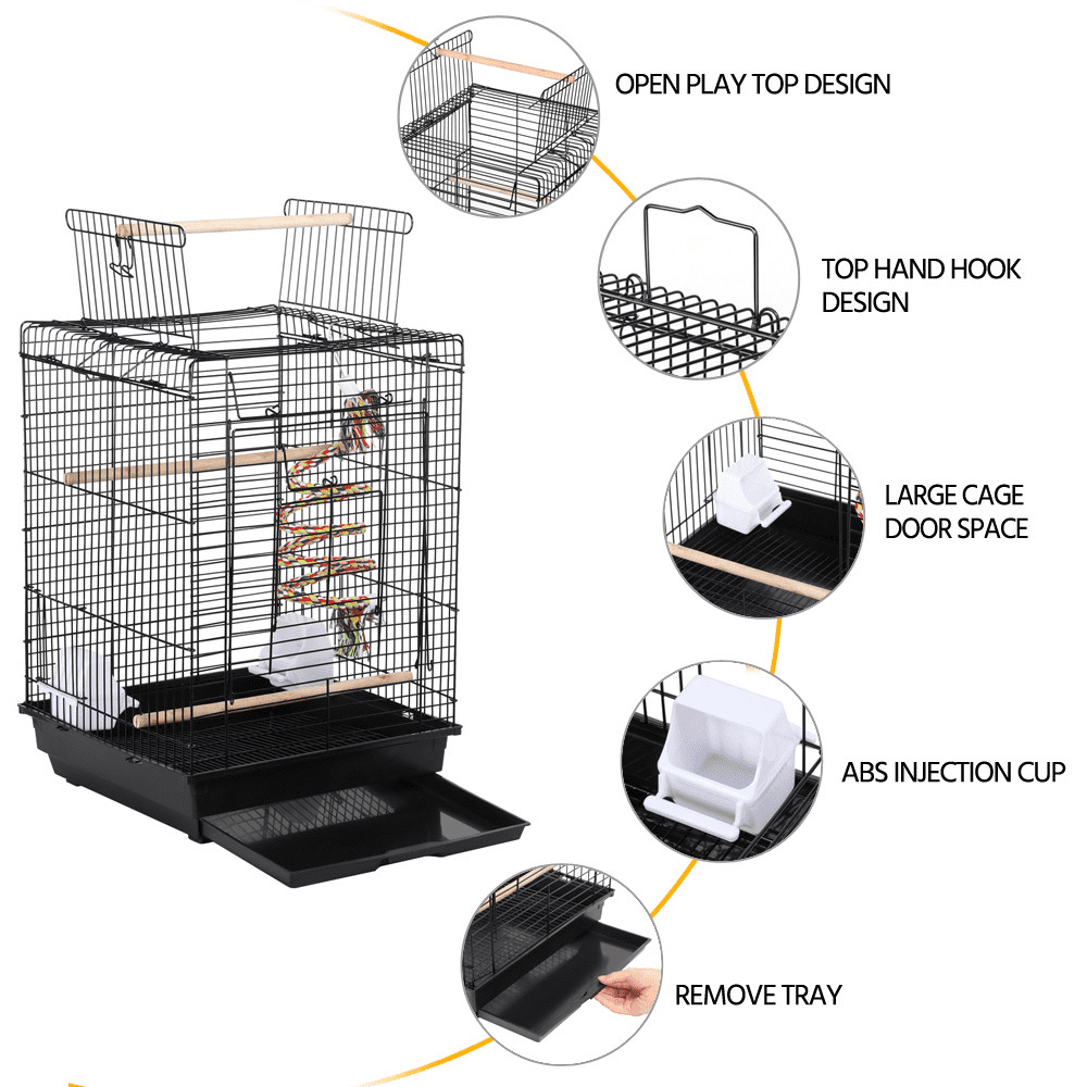 Topeakmart 22.8''H Open Top Metal Bird Cage Small Parrot Cage with Open Play Top and Toy， Black