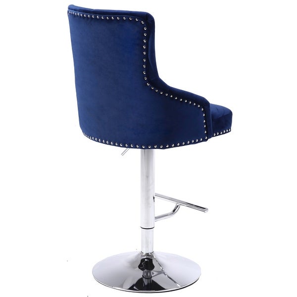 Claude Navy Velvet Adjustable Stool-Color Navy Velvet，Finish Chrome，Style Contemporary