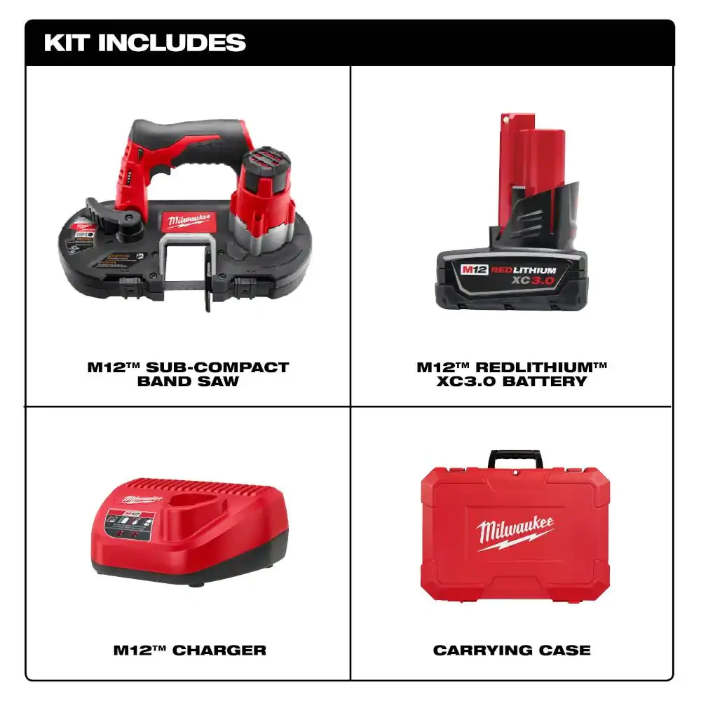 Milwaukee M12 12-Volt Lithium-Ion Cordless Sub-Compact Band Saw XC Kit With One 3.0h Battery， Charger And Hard Case