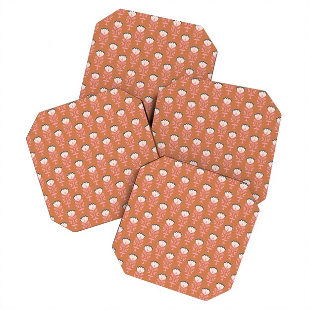 Schatzi Brown Norr Flower Orange Set Of 4 Coasters Deny Designs