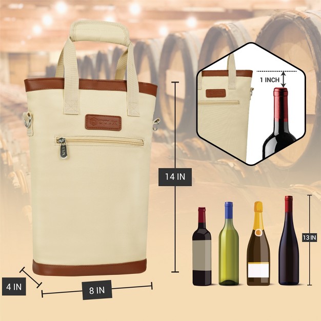 Opux Two Bottle Wine Bag Carrier Tote Insulated Leakproof Cooler Travel Byob Picnic Gift Men Women Birthday Christmas