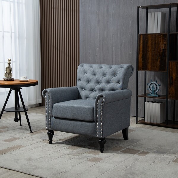 Linen Upholstered Tufted Back Accent Chair