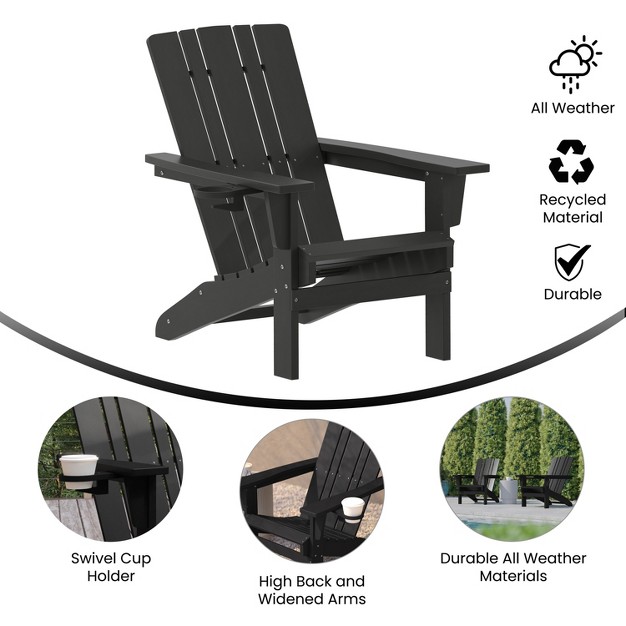 Emma And Oliver Adirondack Chair With Cup Holder Weather Resistant Hdpe Adirondack Chair