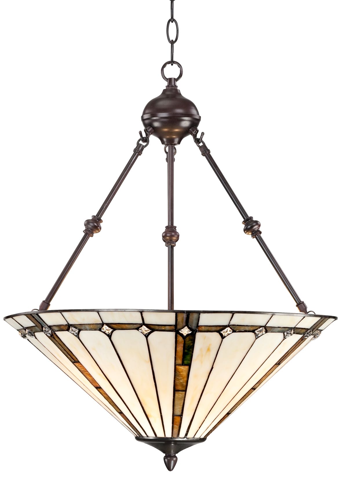 Robert Louis  Bronze Pendant Chandelier 20" Wide  Style Gold Texture Ivory Stained Glass Dining Room House Kitchen