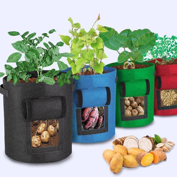 Cubilan 7 Gal. Black Non Woven Potato Grow Bags， Potato Potting Bags With Handle And Flap Lid (4-Pieces) 638356952