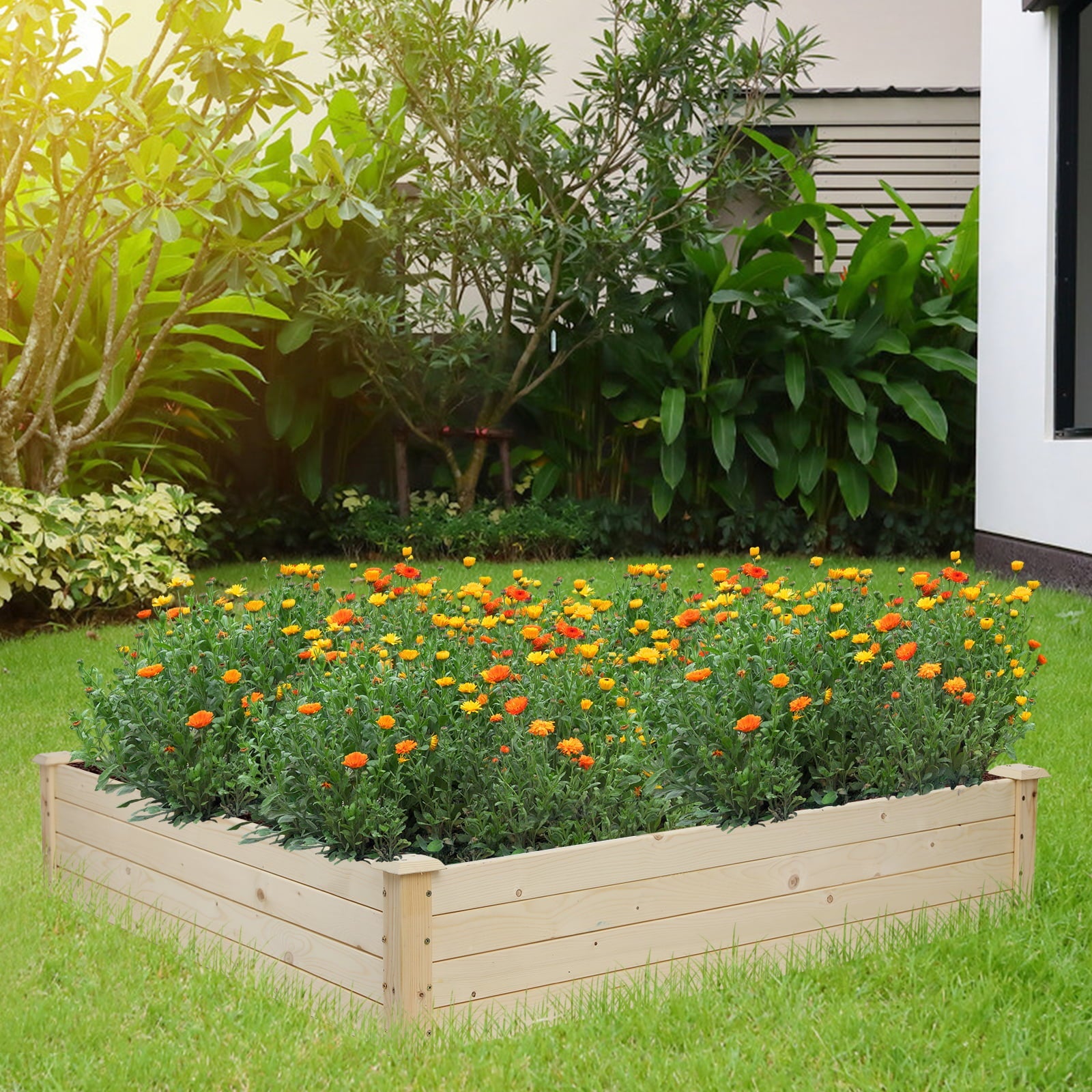 Herbs Raised Garden Bed, Outdoor Wood Planter Bed Flower Box Kit, Elevated Flower Planter Box Kit for Vegetables Fruits Herb Grow Yard Gardening, Natural, SS2447