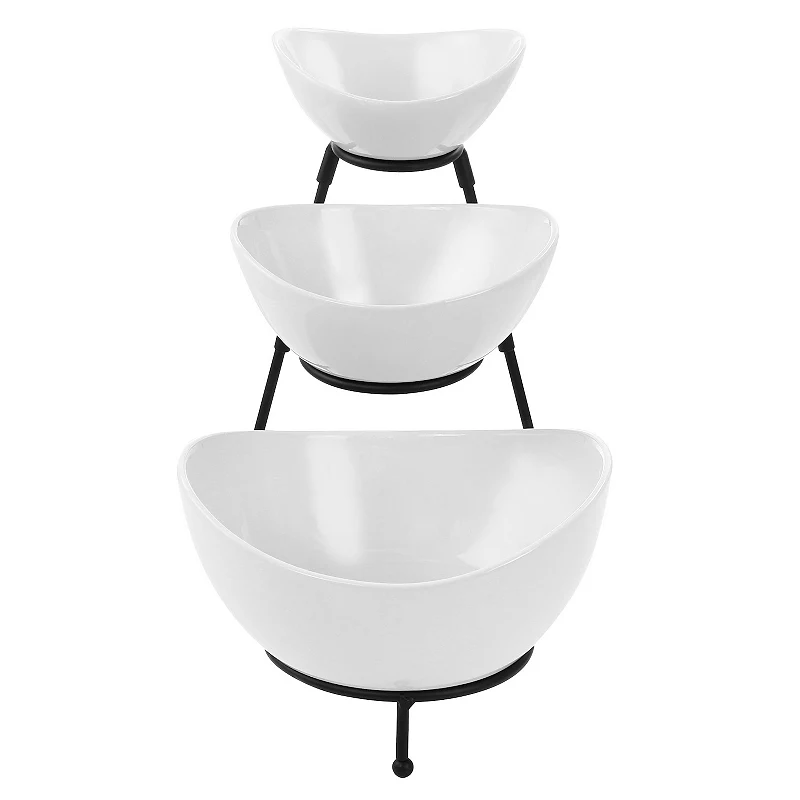 Elama 3 Tier Oval Bowl Porcelain Serveware Set