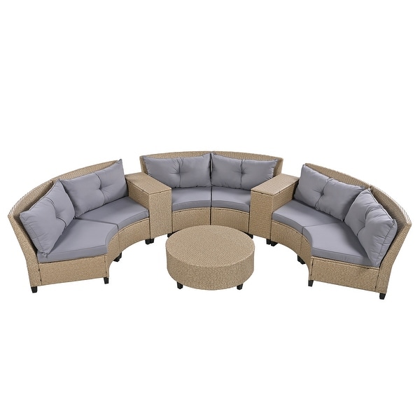 6Piece Rattan Patio Conversation Set with Cushions and Coffee Table