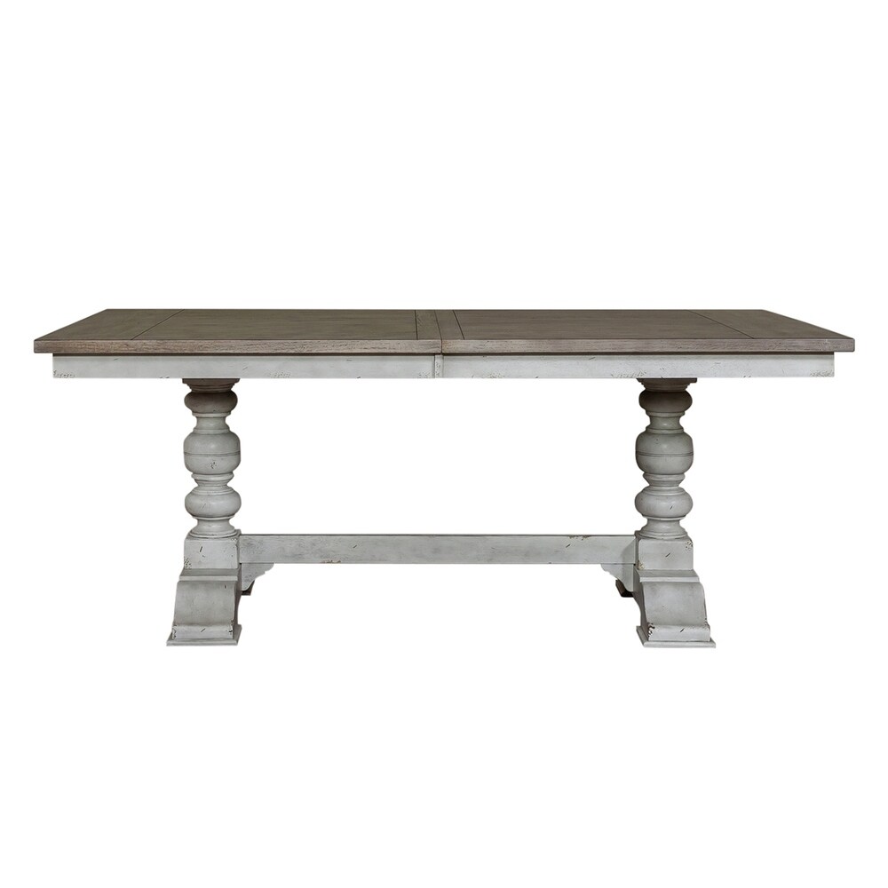 Whitney Antique Linen   Weathered Gray 6 Piece Trestle Table Set