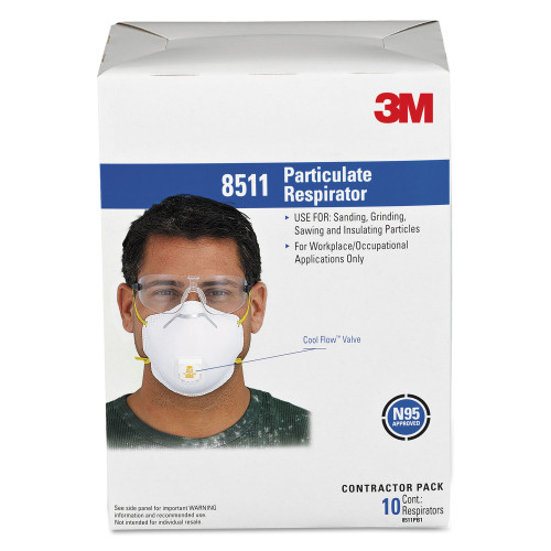 3M Particulate Respirator w/Cool Flow Exhalation Valve， Standard Size， 10/Box (8511)