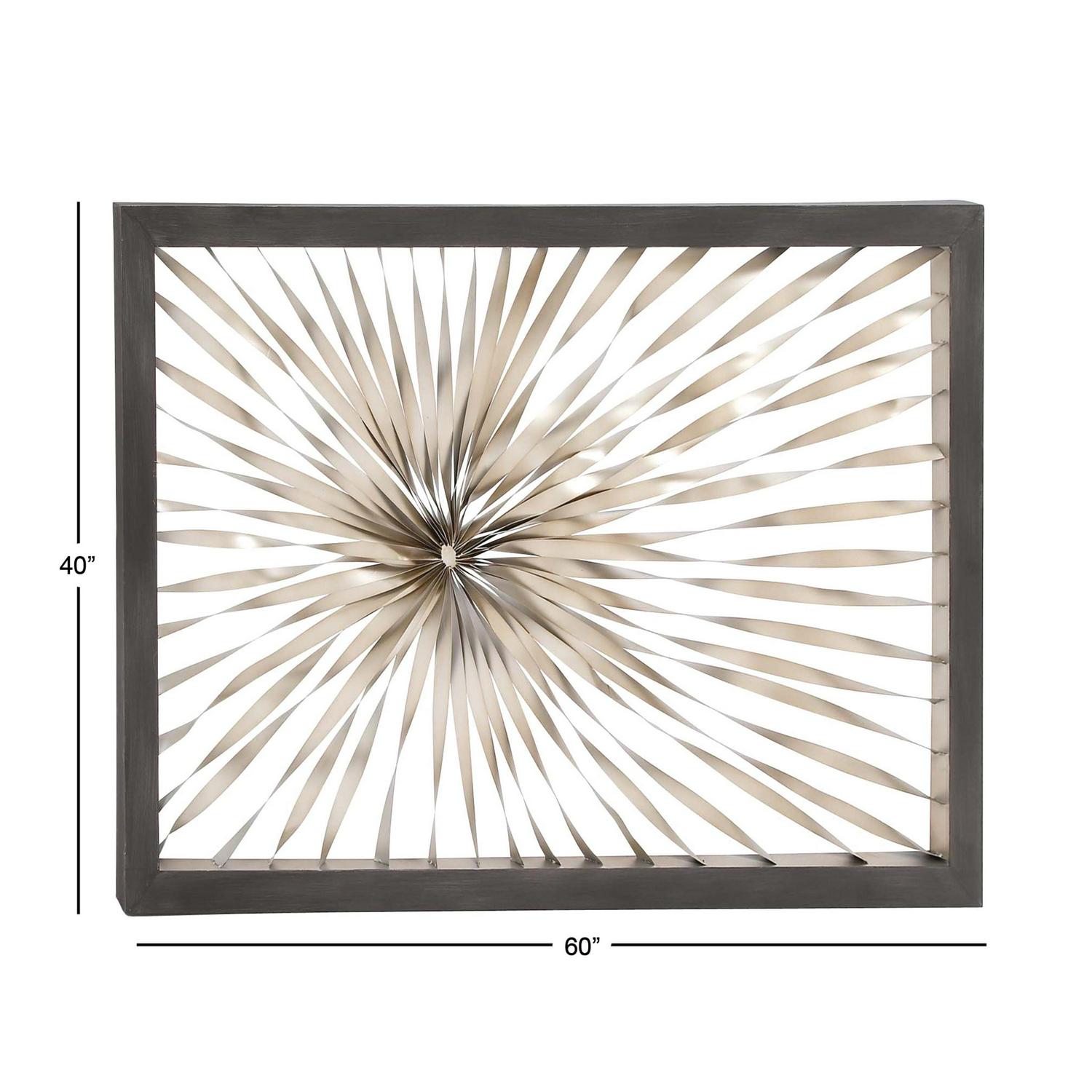 DecMode Silver Metal Coiled Ribbon Sunburst Wall Decor with Black Frame