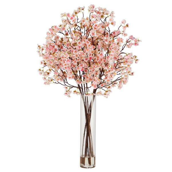 32 Artificial Cherry Blossom Arrangement with Glass Cylinder Vase