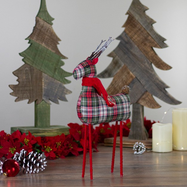 Red And Green Plaid Standing Reindeer Christmas Figure