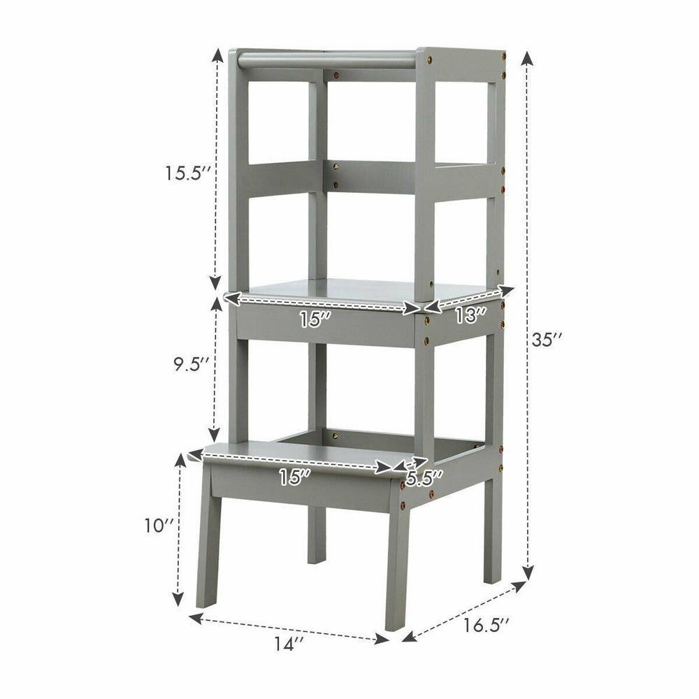 ANGELES HOME 2-Step Solid Wood Step Stool 160 lbs. Load Capacity Gray M55-8BB51GR