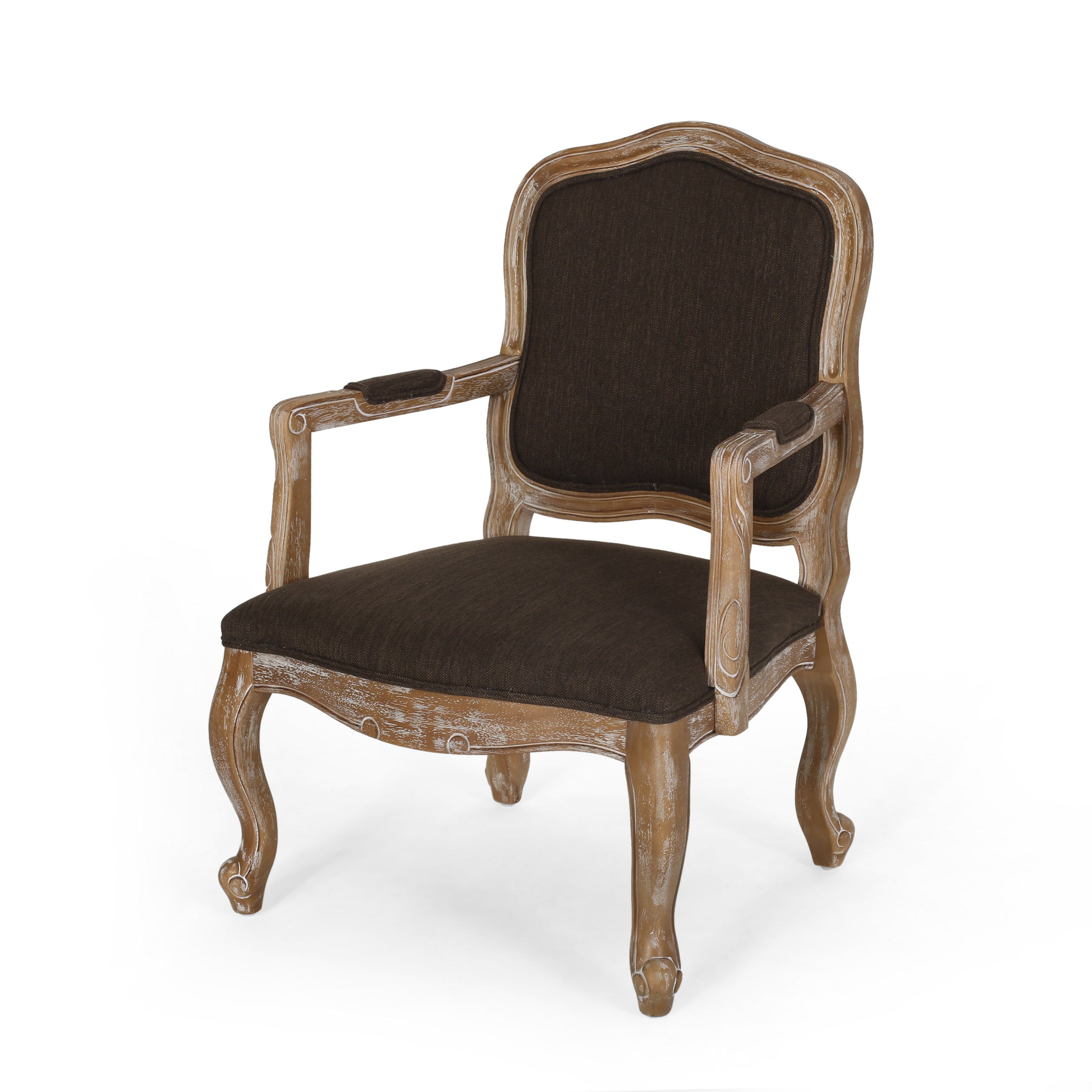 Stene French Country Wood Upholstered Dining Armchair