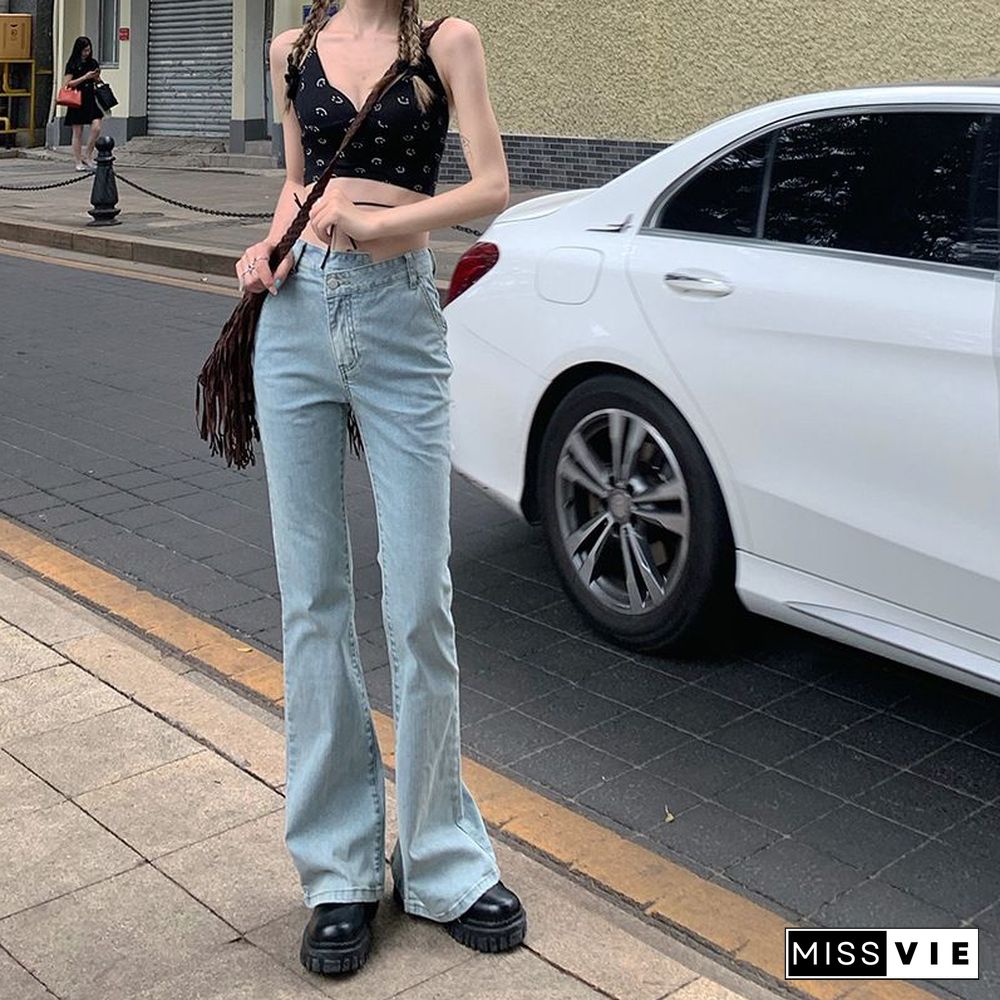 Asymmetric Waist Irregular Side Slit Bootleg Jeans