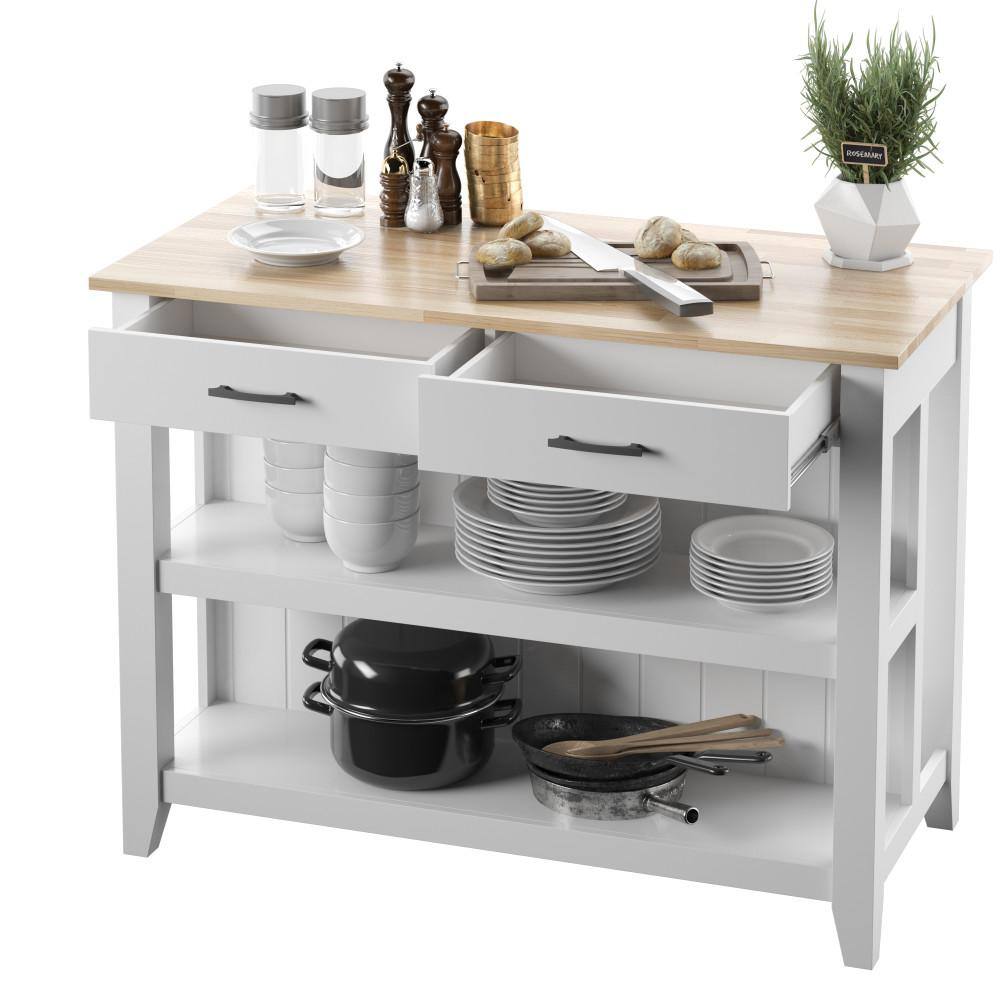 Twin Star Home White Kitchen Island with Open Shelves KI10890-TPT85