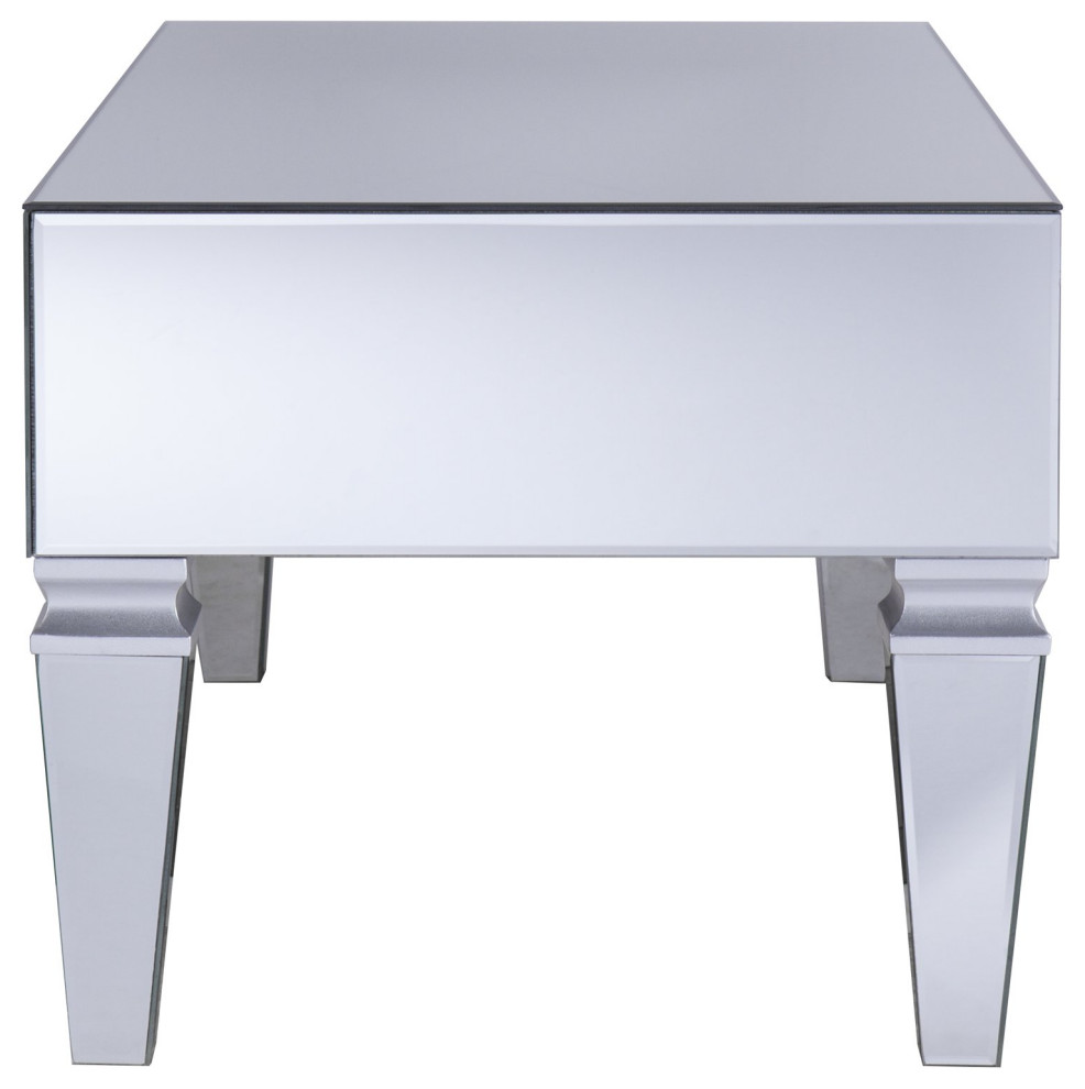 Elegant Coffee Table  Mirrored Design With Tapered Legs and 2 Storage Drawers   Contemporary   Coffee Tables   by Declusia  Houzz