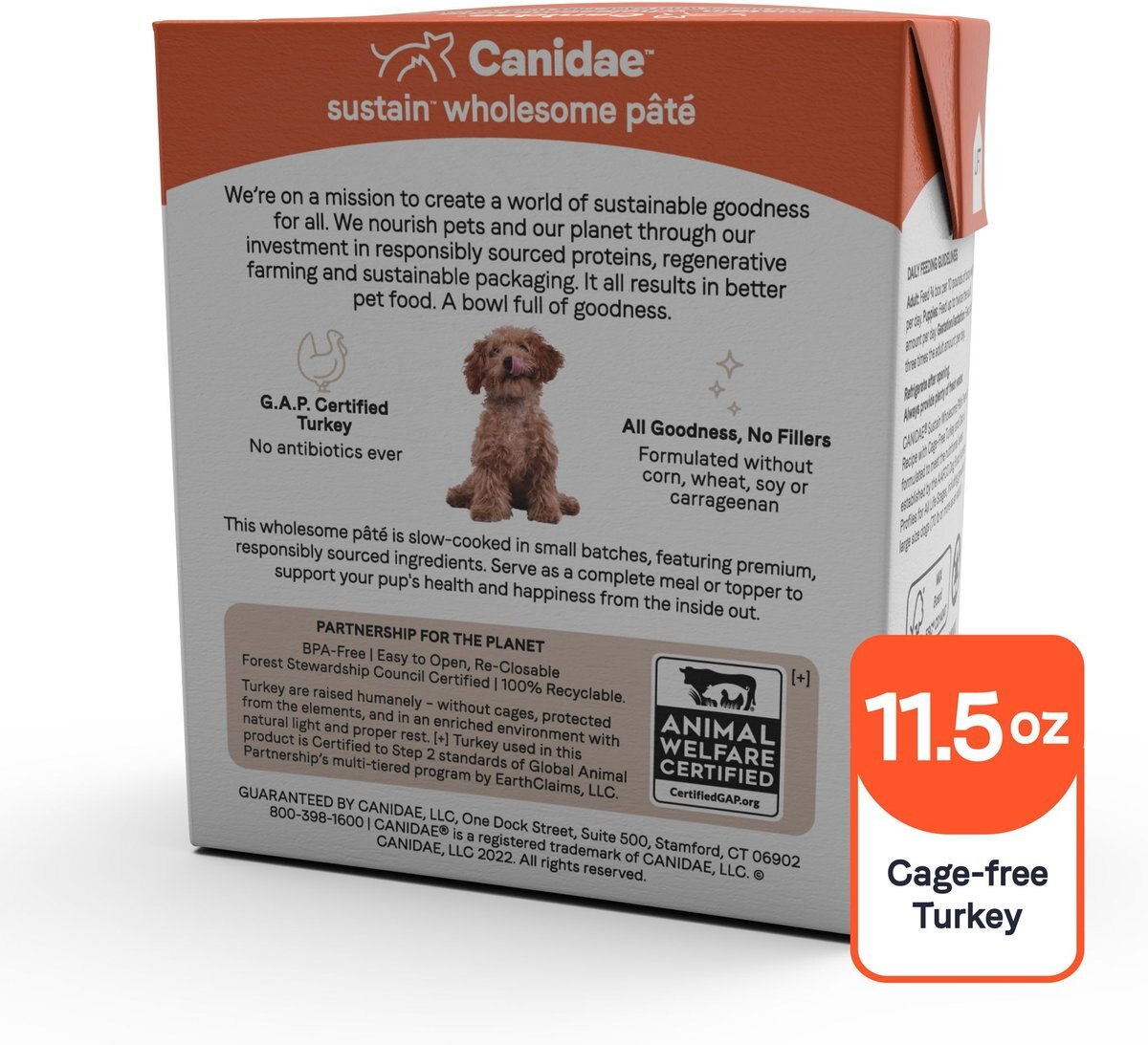 CANIDAE Sustain Wholesome Pates Premium Recipe with Cage-Free Turkey Wet Dog Food， 11.5-oz box， case of 12