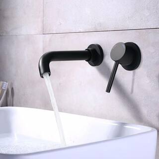 satico Single-Handle 2-Hole Wall Mount Sink Bathroom Faucet with Valve in Matte Black MBBF003DR