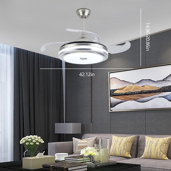 Modern Chrome Sliver Ceiling Fan Chandelier with Retractable Blades Shopping - The Best Deals on Ceiling Fans | 40103993