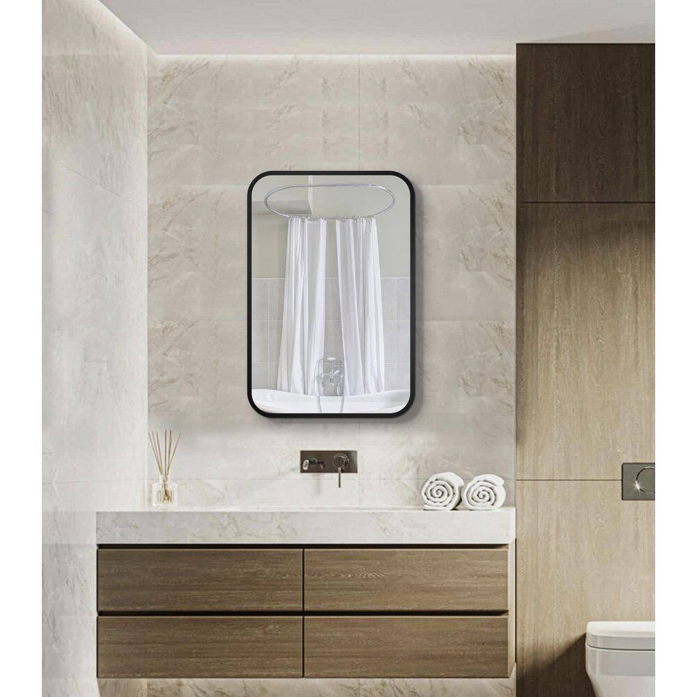 24 in. W x 30 in. H Rectangular Black Metal Framed Wall RecessedSurface Mount Bathroom Medicine Cabinet with Mirror GM-H-897