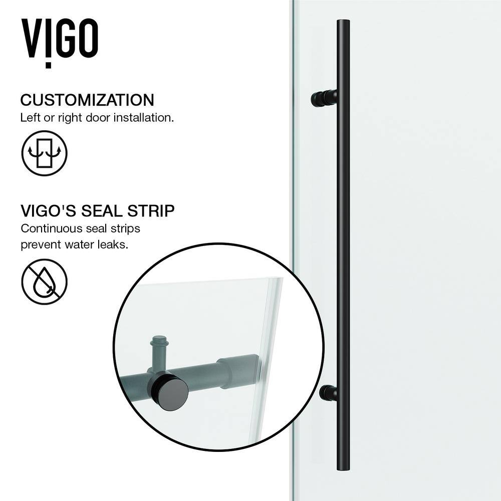 VIGO Elan E-Class 56 to 60 in. W x 76 in. H Frameless Sliding Shower Door in Matte Black with 38 in. (10 mm) Clear Glass VG6021MBCL6076