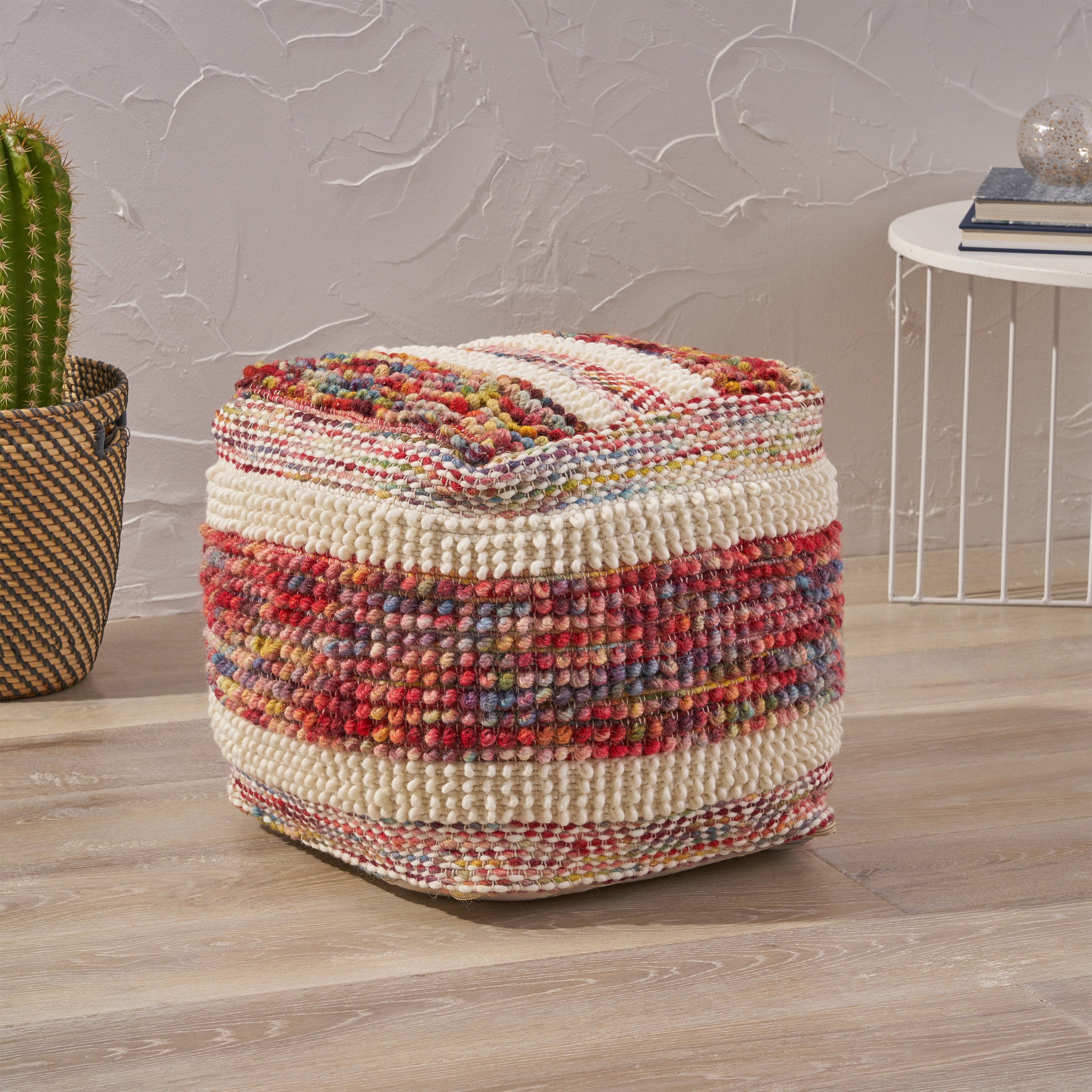 Trevin Boho Wool and Cotton Ottoman Pouf