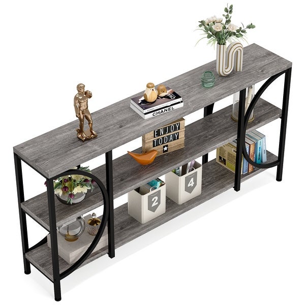 3 Tier Narrow Console Table with Storage Shelves， Industrial Entryway Table Behind Sofa Couch for Living Room