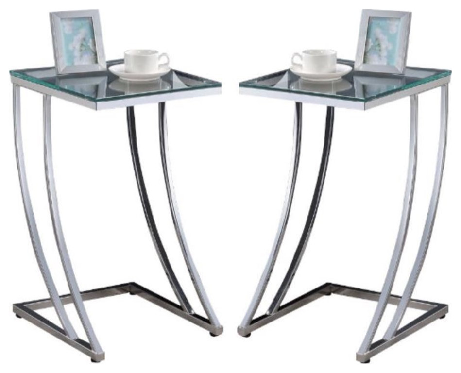 Home Square Contemporary Glass Top Accent End Table in Chrome   Set of 2   Contemporary   Side Tables And End Tables   by Homesquare  Houzz