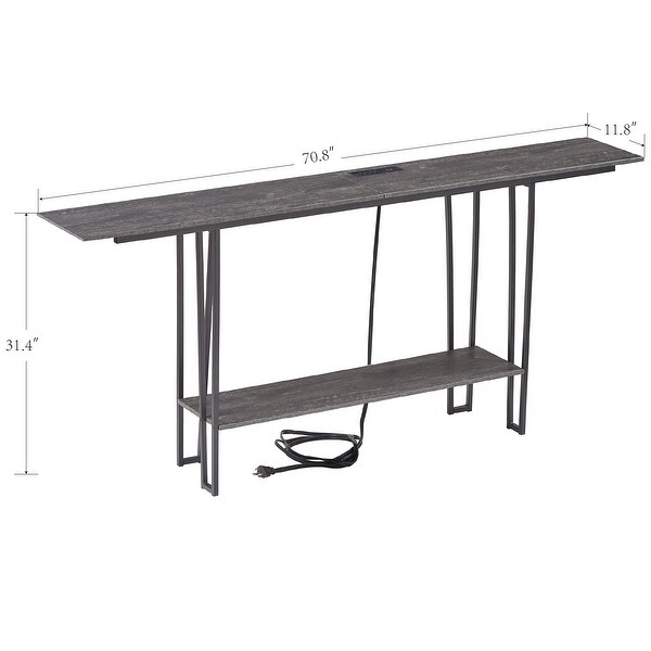 Industrial Rectangular Console Table with 2 Outlet and 2 USB Charging Ports