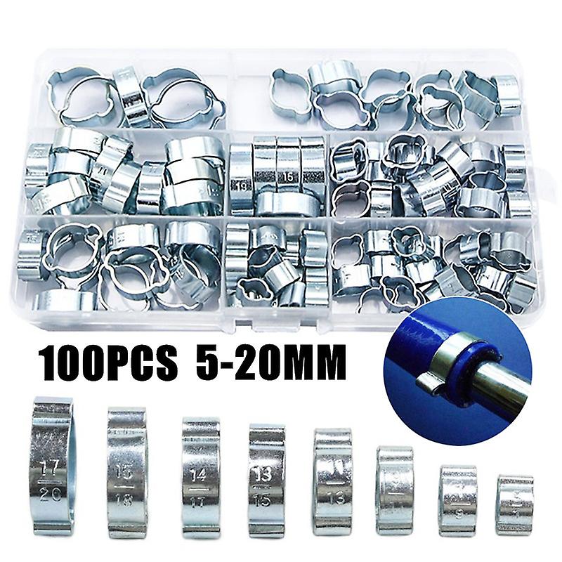 100pcs Hose Clamp Double Ears Clamp 5-20mm Worm Drive Fuel Water Hose Pipe Clamps Clips Hose Fuel Clamps Kit