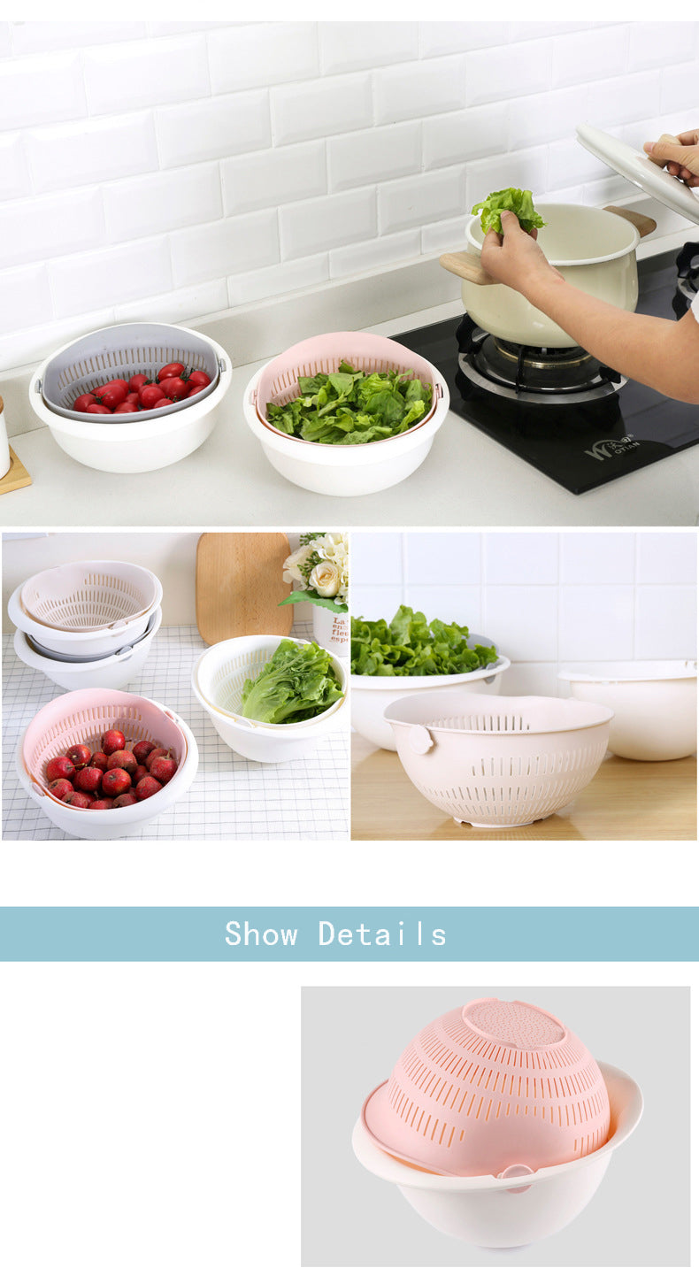 Kitchen Silicone Double Drain Basket Bowl