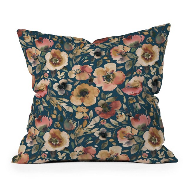 Ninola Design Artistic Poppies Midnight Square Throw Pillow Blue Deny Designs