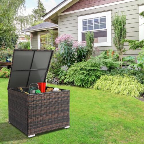 24" Deck Box Storage Bin Organizer Outdoor Garden Patio Wicker Brown