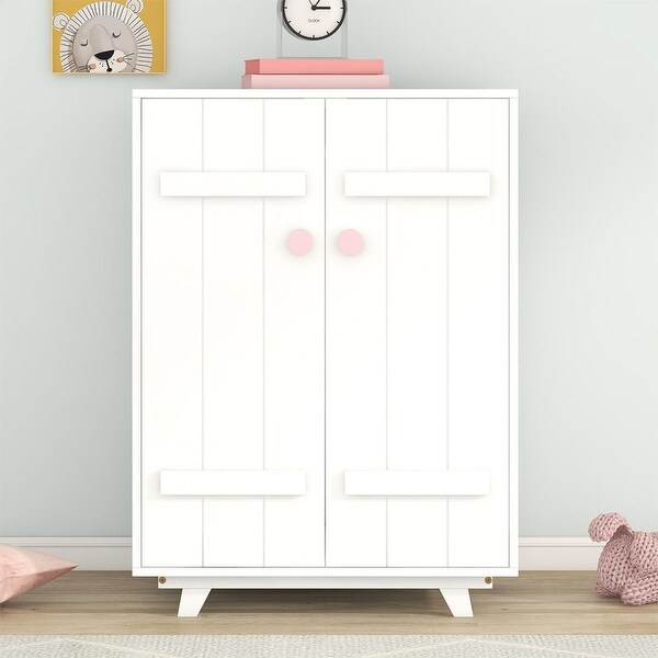 Wooden Wardrobe Cabinet with Hanging Rod， Storage Armoires with Doors for Kids' Room - - 36653319