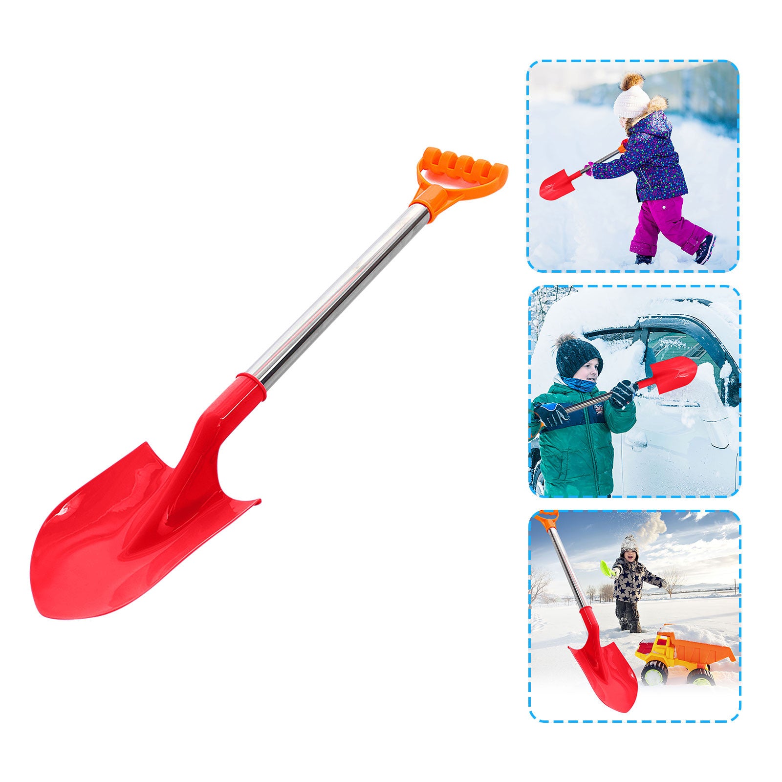 Bseka Kid's Beach Shovel With Stainless Steel Handle Snow Shovel Sand and Snow Toys 1pcs