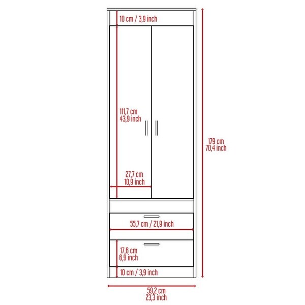 Wardrobe Cabinet with 2 Door， 2 Drawer and 1 Shelf - - 37938185