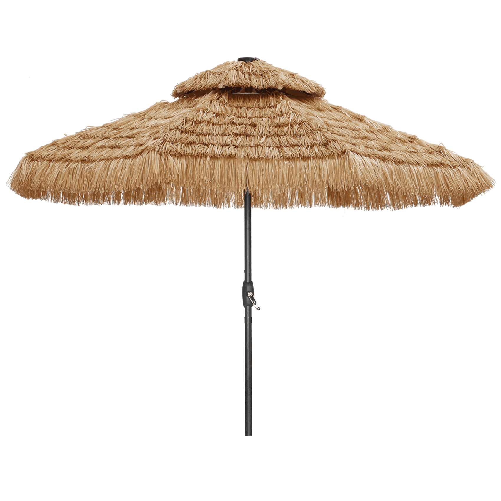 Autlaycil 9FT Double Tiers Solar LED Lights Thatched Hawaiian Tiki Umbrella, Outdoor, Pool, Patio, Beach, Yellow