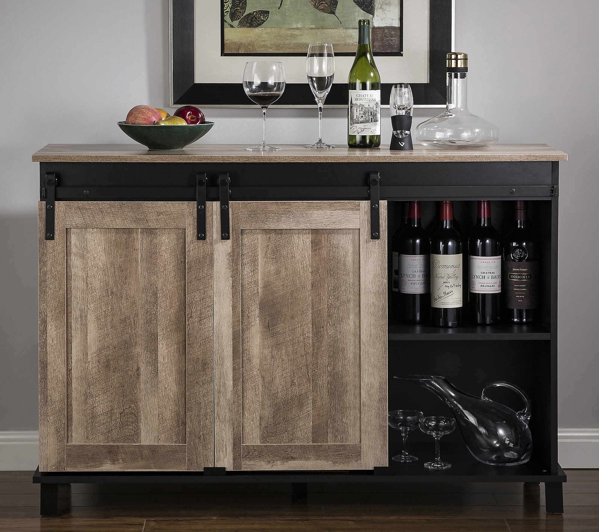 Glitzhome Modern Industrial Black Serving Sideboard Table