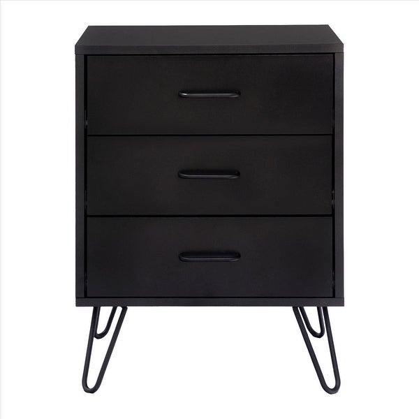 Side Table with 3 Drawers and Metal Hairpin Legs - 23.62 H x 17.56 W x 16.65 L Inches