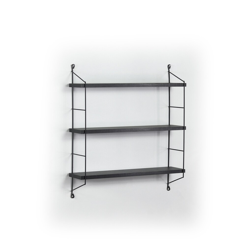 Floating Wall Shelves 3 Tier Hanging Shelf Metal Bracket Wall Mount Wood Storage Shelves for Living Room Kitchen