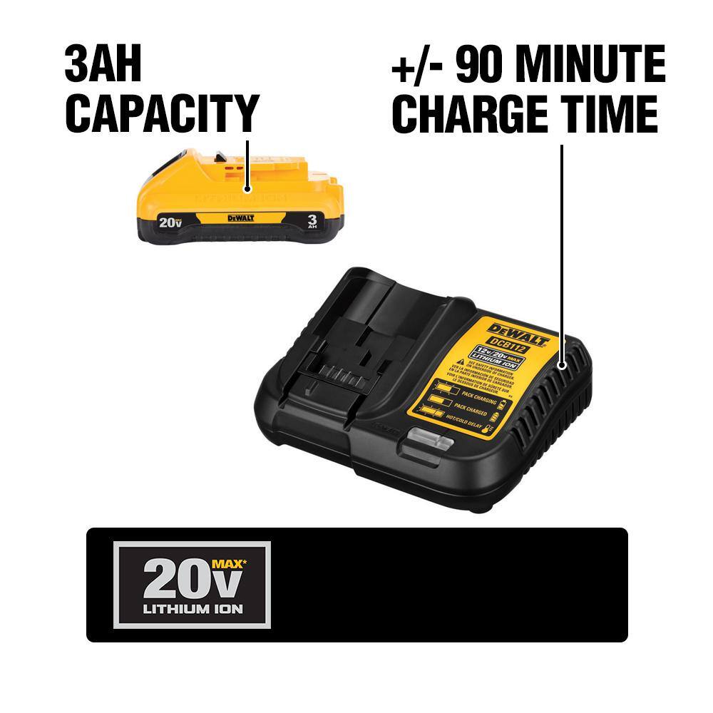 DW 20V MAX XR Cordless Brushless Compact Reciprocating Saw (1) 20V Lithium-Ion 3.0Ah Battery and 12V-20V MAX Charger DCS367BW230C