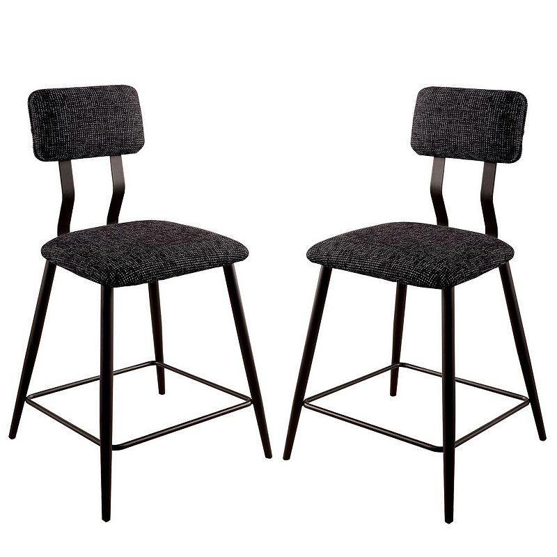 Fabric Counter Height Chairs with Angled Metal Legs， Set of 2， Black