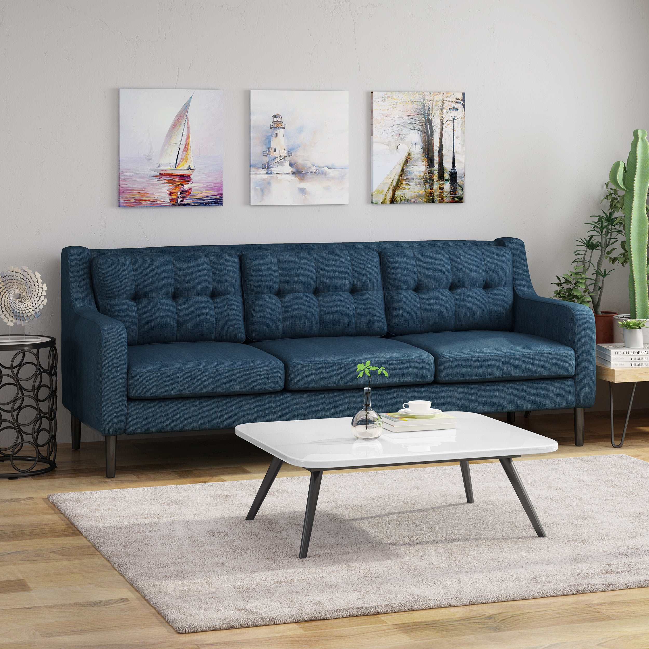 Daelynn Tufted Fabric 3 Seater Sofa