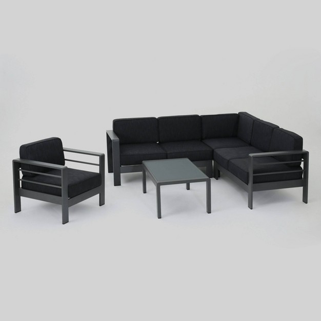 Cape Coral 5pc Aluminum Sofa Set With Cushions Dark Gray Christopher Knight Home