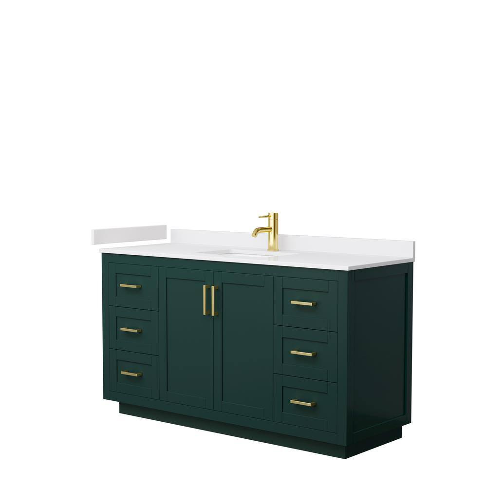 Wyndham Collection Miranda 60 in. W x 22 in. D x 33.75 in. H Single Bath Vanity in Green with White Cultured Marble Top WCF292960SGDWCUNSMXX