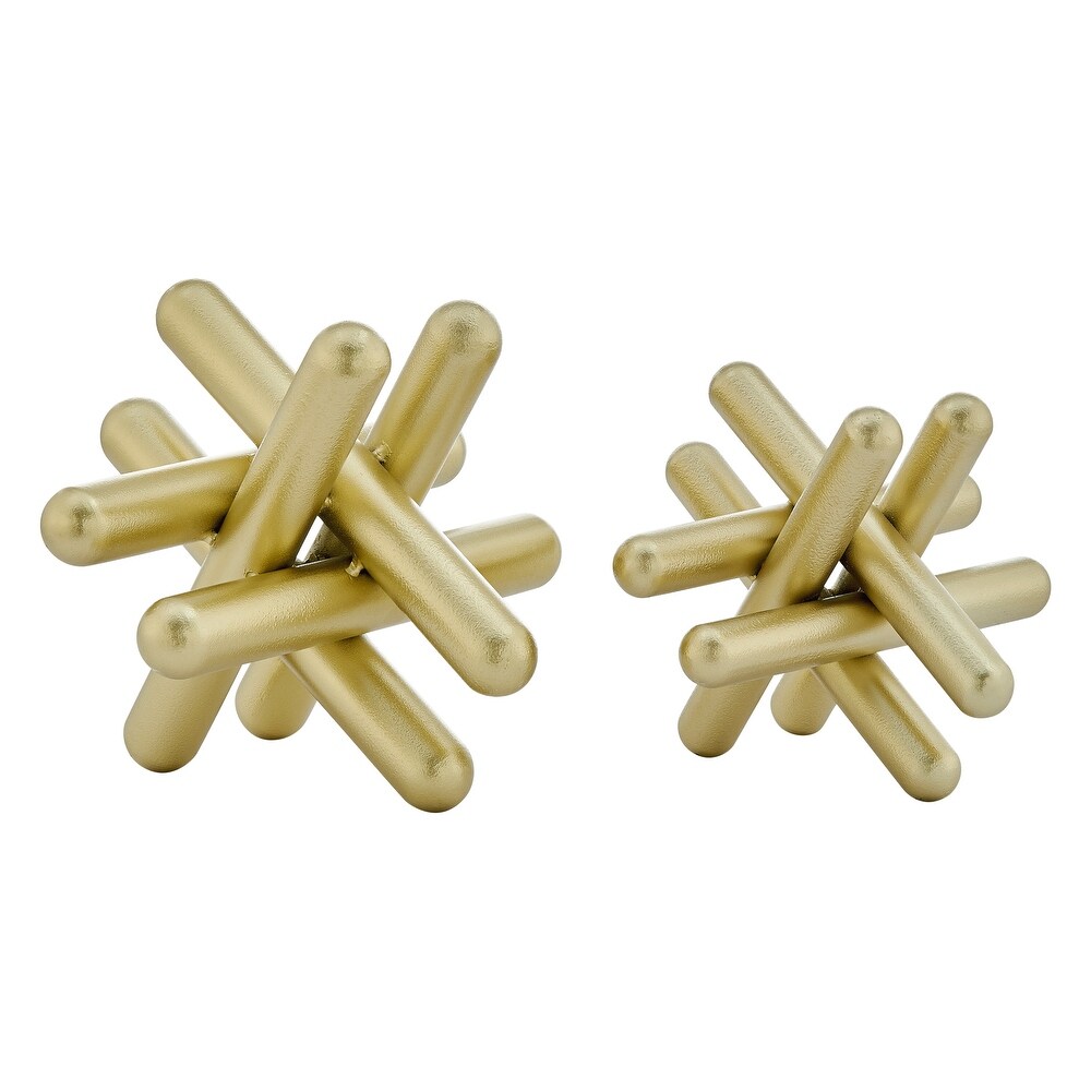 Danya B. Small and Medium Abstract Gold Finish Textured Metal Geometric Sculptures   Set of 2